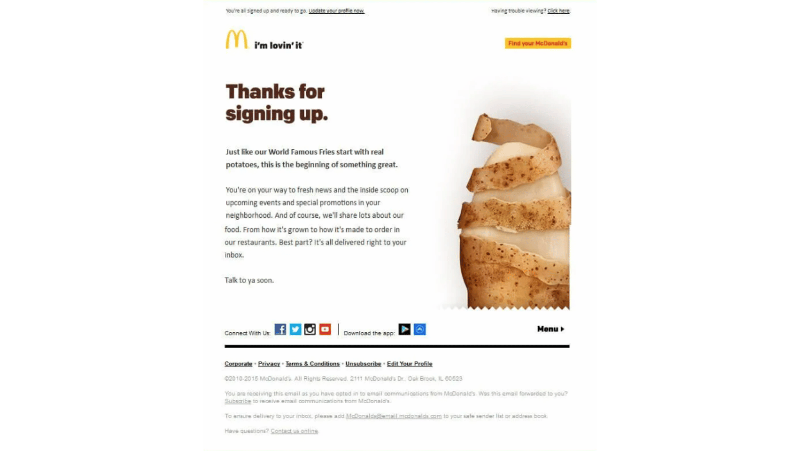 McDonald’s Welcome Email Campaign