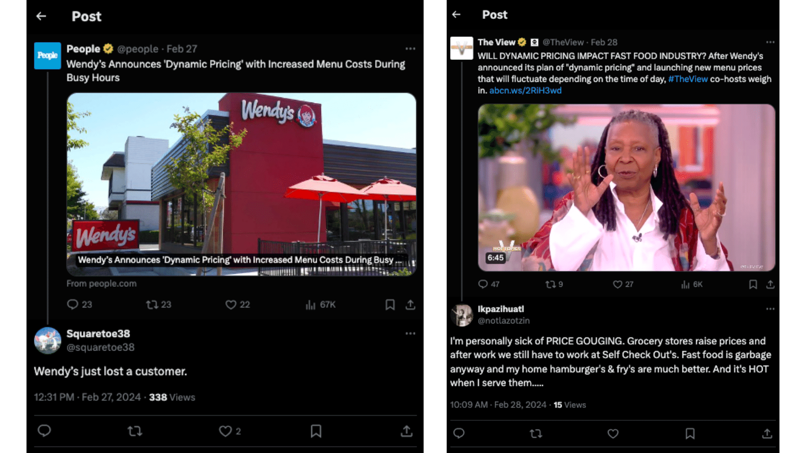 Tweets about Wendy's dynamic pricing announcement