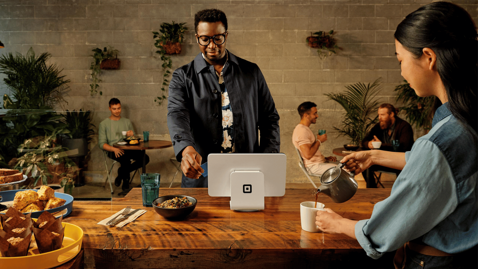Square POS system at a coffee shop